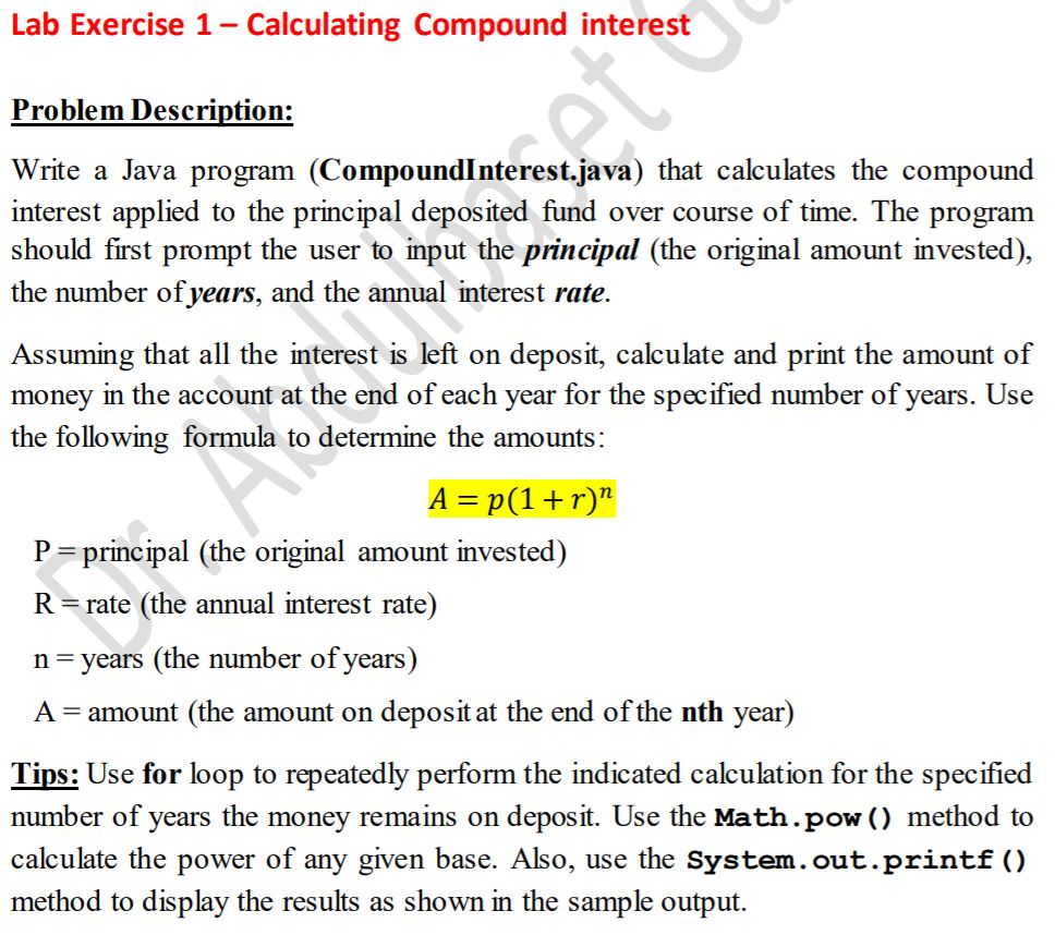 Solved Lab Exercise 1 - Calculating Compound Interest | Chegg.com