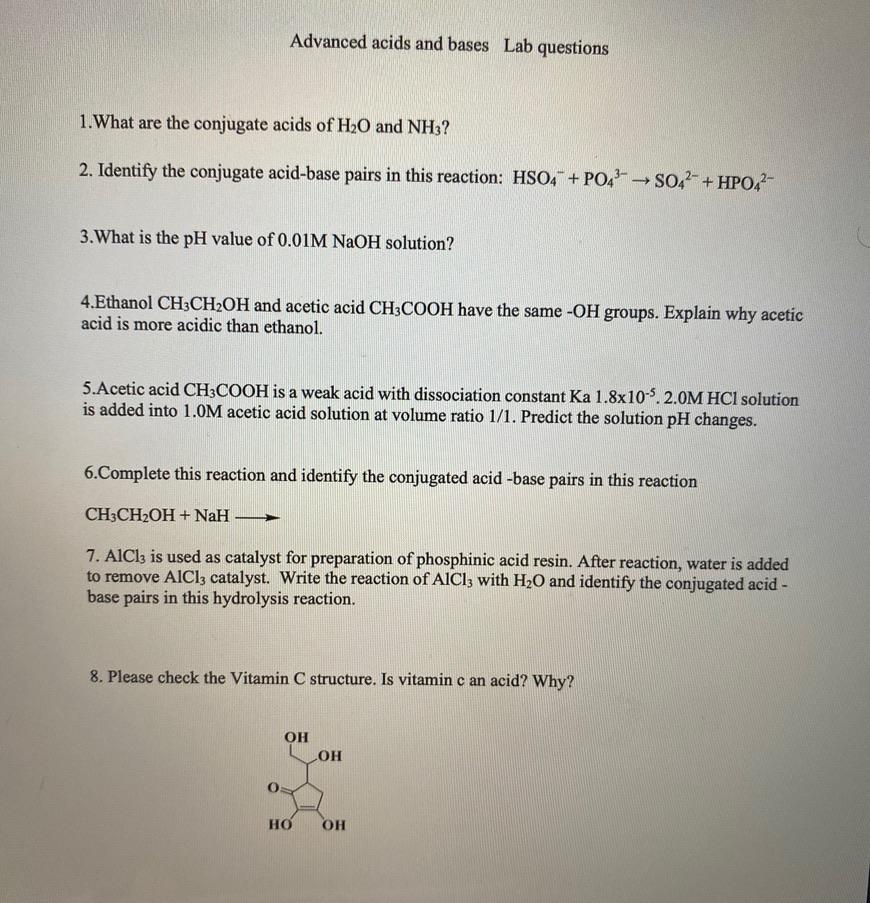 Solved Advanced acids and bases Lab questions 1. What are | Chegg.com