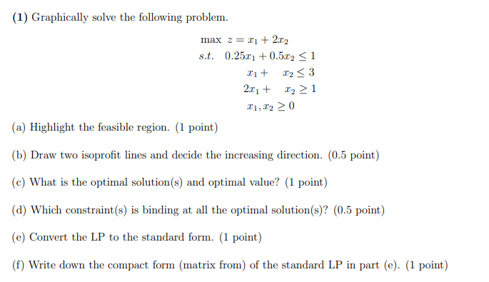 Solved (1) Graphically solve the following problem. | Chegg.com