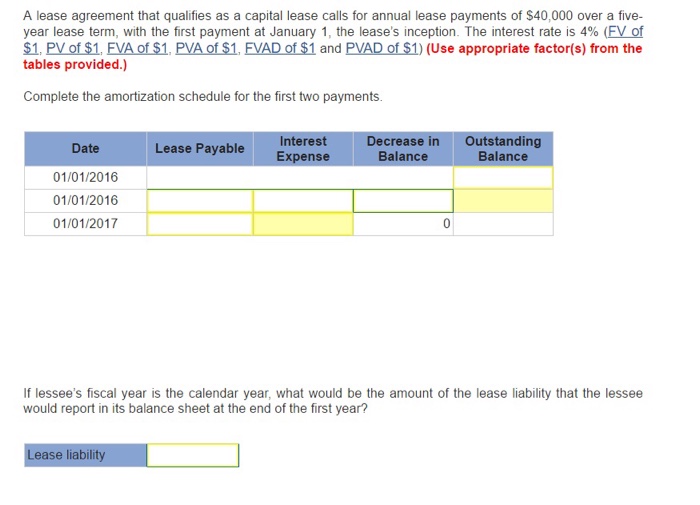 Solved A lease agreement that qualifies as a capital lease