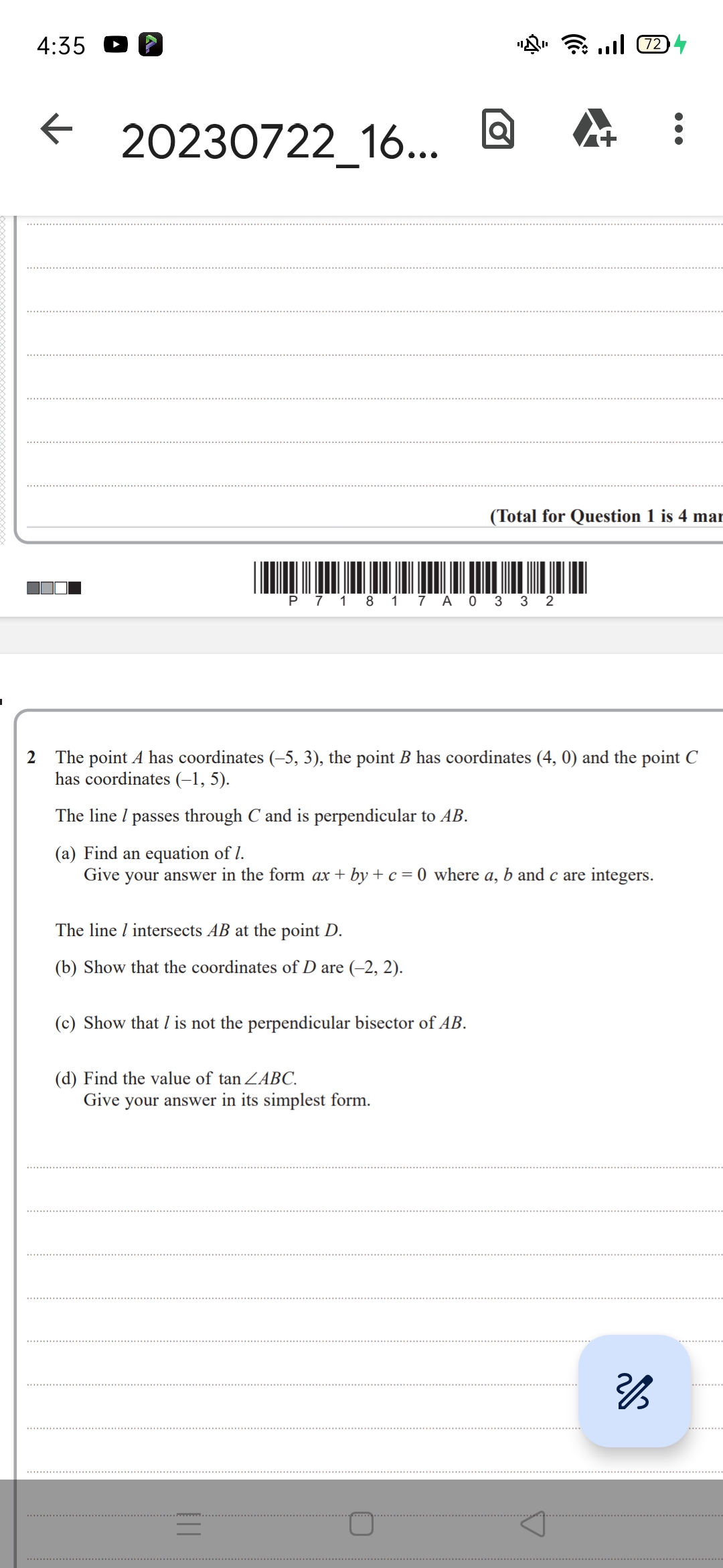 Solved 2 The point A has coordinates (−5,3), the point B has | Chegg.com