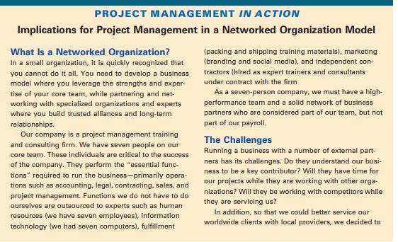 Solved Read the Project Management in Action section on the | Chegg.com