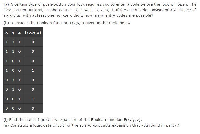 Solved (a) A certain type of push-button door lock requires | Chegg.com