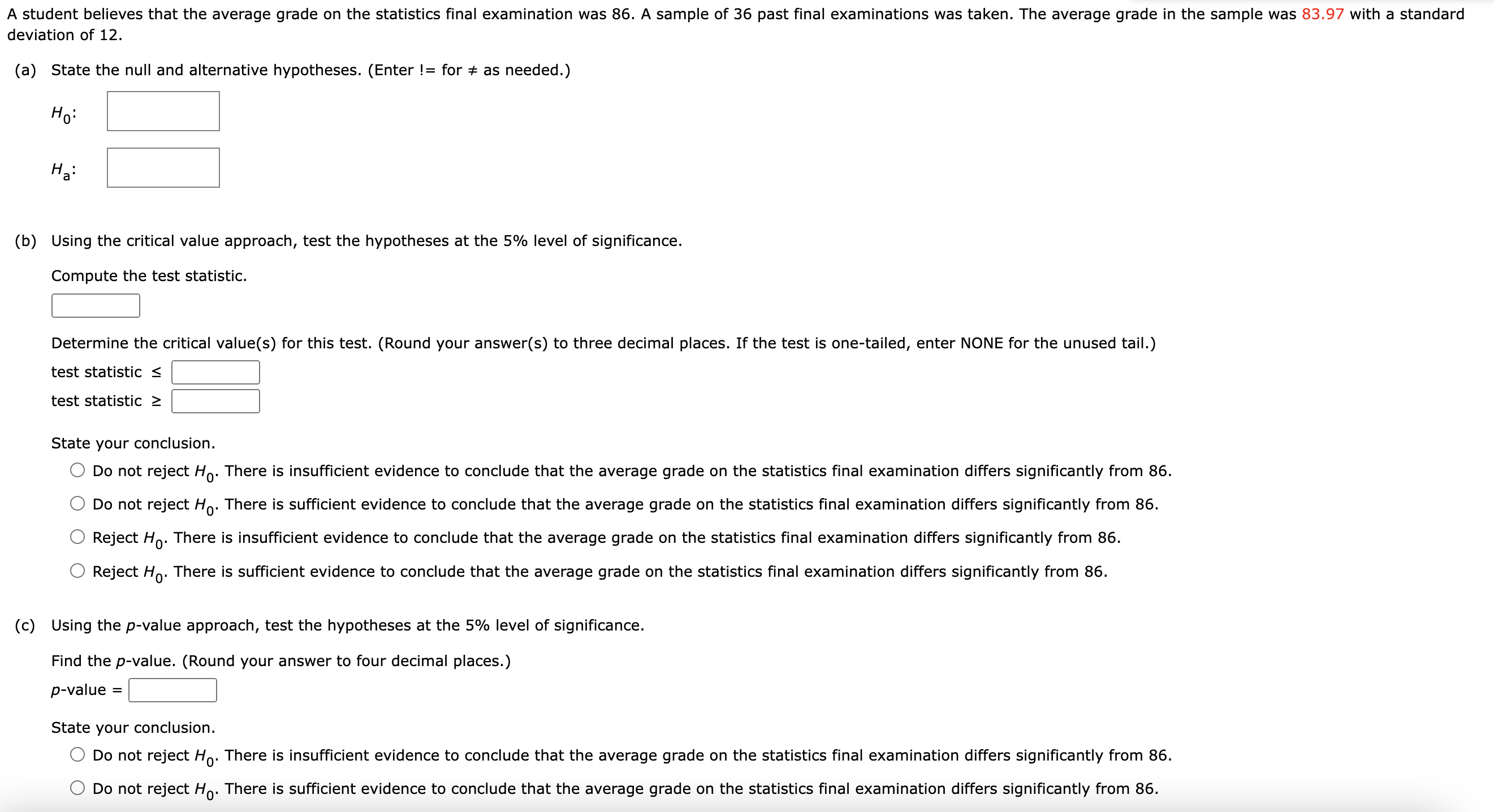 Solved b using the critical value approach test the chegg