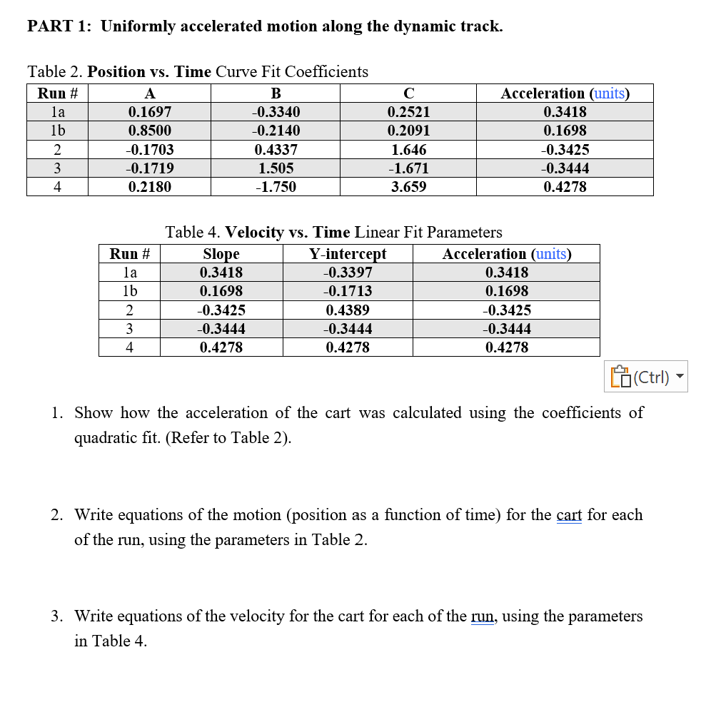 Solved PART 1: Uniformly accelerated motion along the | Chegg.com