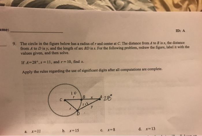 Solved me: ID: A 9. The circle in the figure below has a | Chegg.com