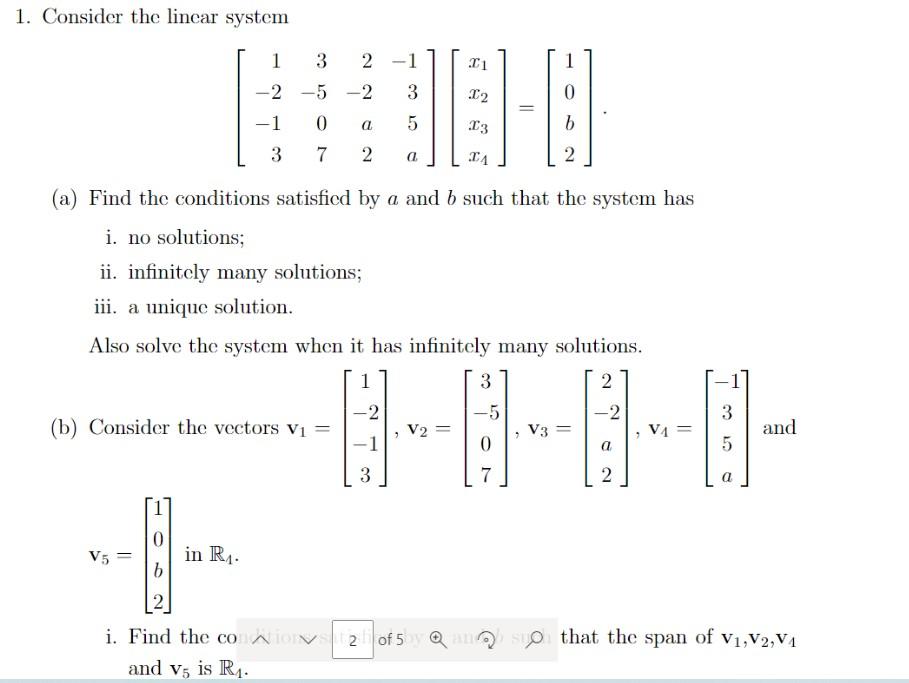 Solved 1. Consider the linear system 1 3 2 1 3 2 5 2 0 7 2 0 | Chegg.com