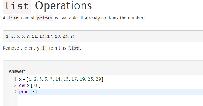 Solved list Operations A list named primes is available. It | Chegg.com