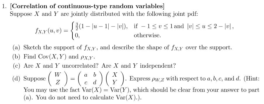 1. (Correlation of continuous-type random variables] | Chegg.com