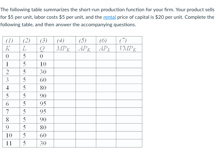 Solved a. Which inputs are fixed inputs? Which are the | Chegg.com