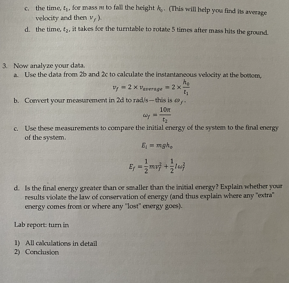 Rotational Energy Experiment In This Experiment You Chegg Com