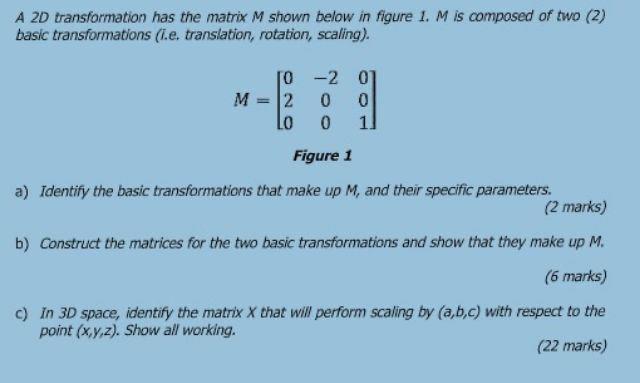 Solved A 2D transformation has the matrix M shown below in | Chegg.com