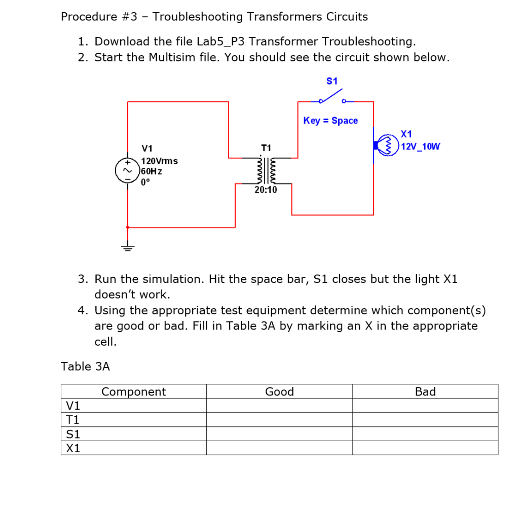 Solved Procedure #3-Troubleshooting Transformers Circuits 1. | Chegg ...