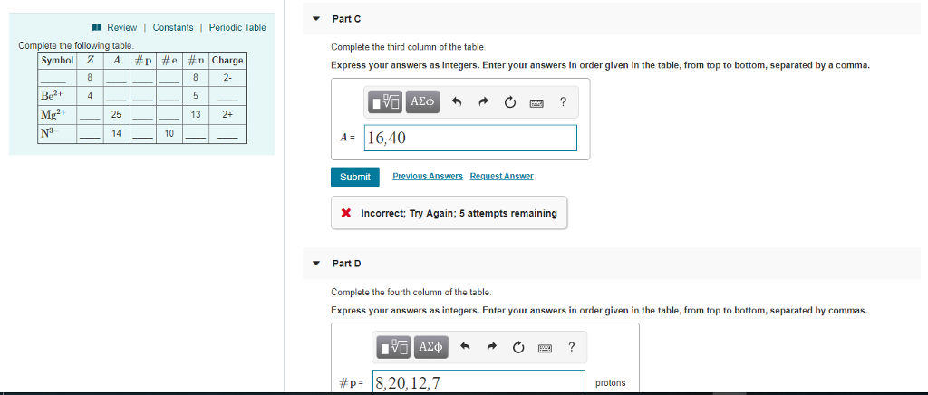 Solved Part C Review I Constants Periodic Table Complete the | Chegg.com