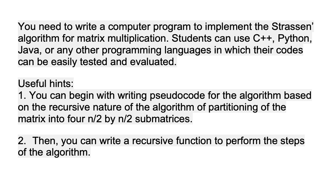 Solved You need to write a computer program to implement the | Chegg.com