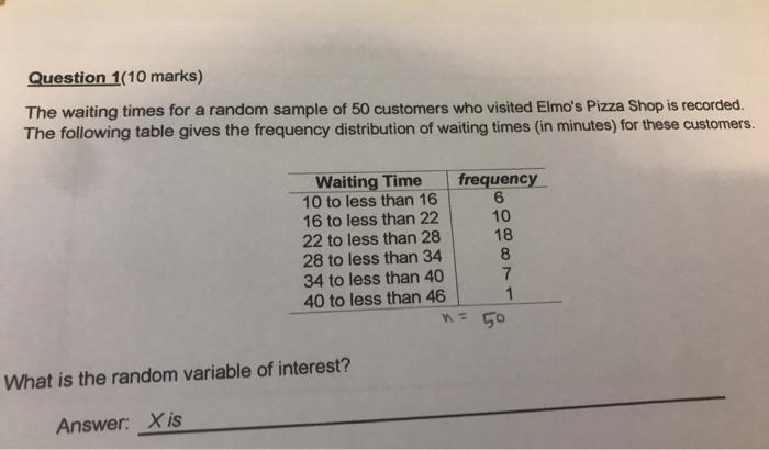 Random Waiting Question Solved Question 1(10 marks) The waiting times for a random | Chegg.com