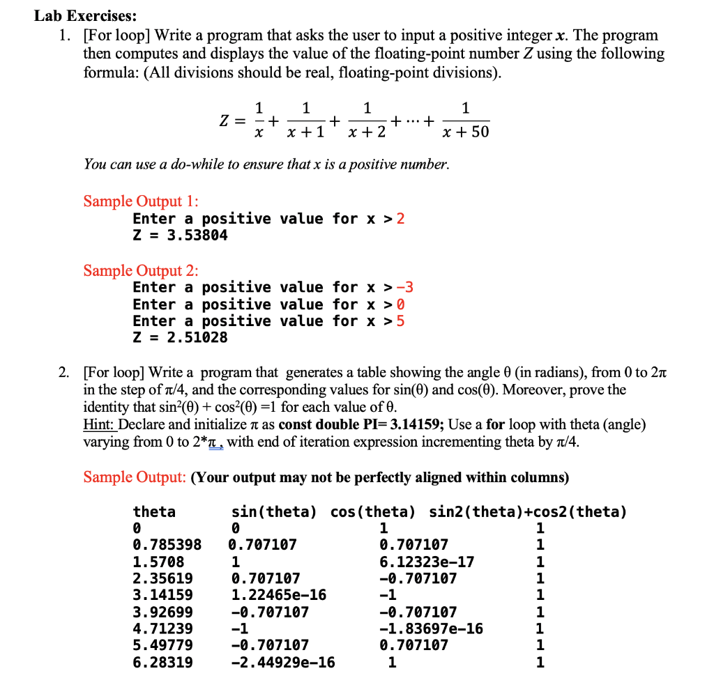 Solved Lab Exercises: 1. [For Loop] Write A Program That | Chegg.com