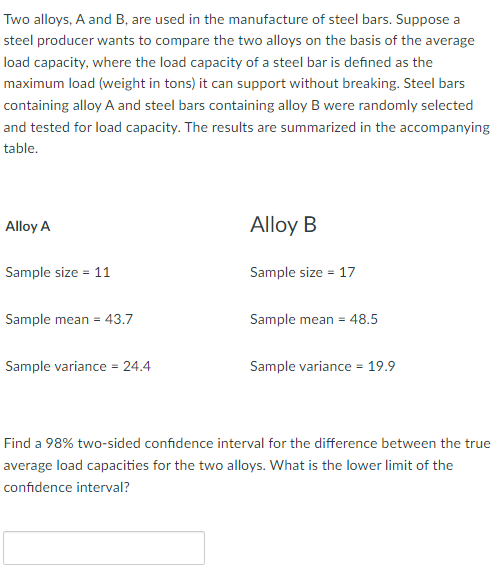 Solved Two Alloys, A And B, Are Used In The Manufacture Of | Chegg.com