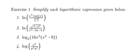 Solved Exercise 1 Simplify each logarithmic expression given | Chegg.com