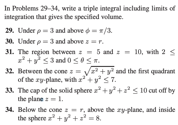 Solved = = In Problems 29–34, write a triple integral | Chegg.com