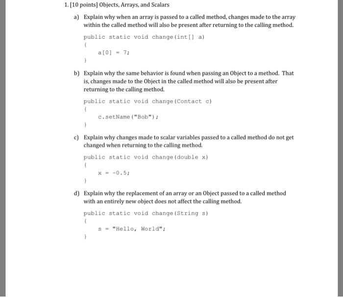 Solved 1.[10 points] Objects, Arrays, and Scalars Explain | Chegg.com