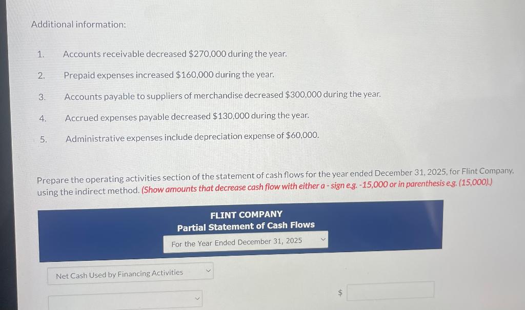 Solved The statement of Flint Comnanv is shnwm