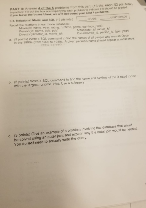 Solved PART II: Answer 4 of the 5 problems from this part | Chegg.com