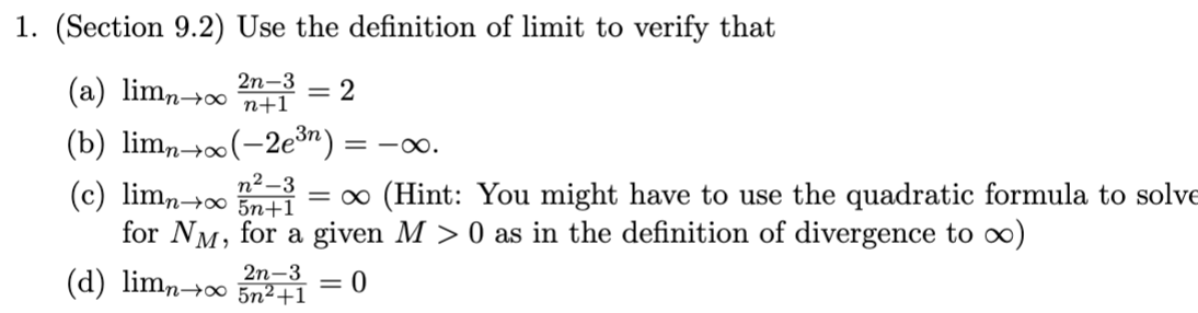 Solved 1. (Section 9.2) Use the definition of limit to | Chegg.com