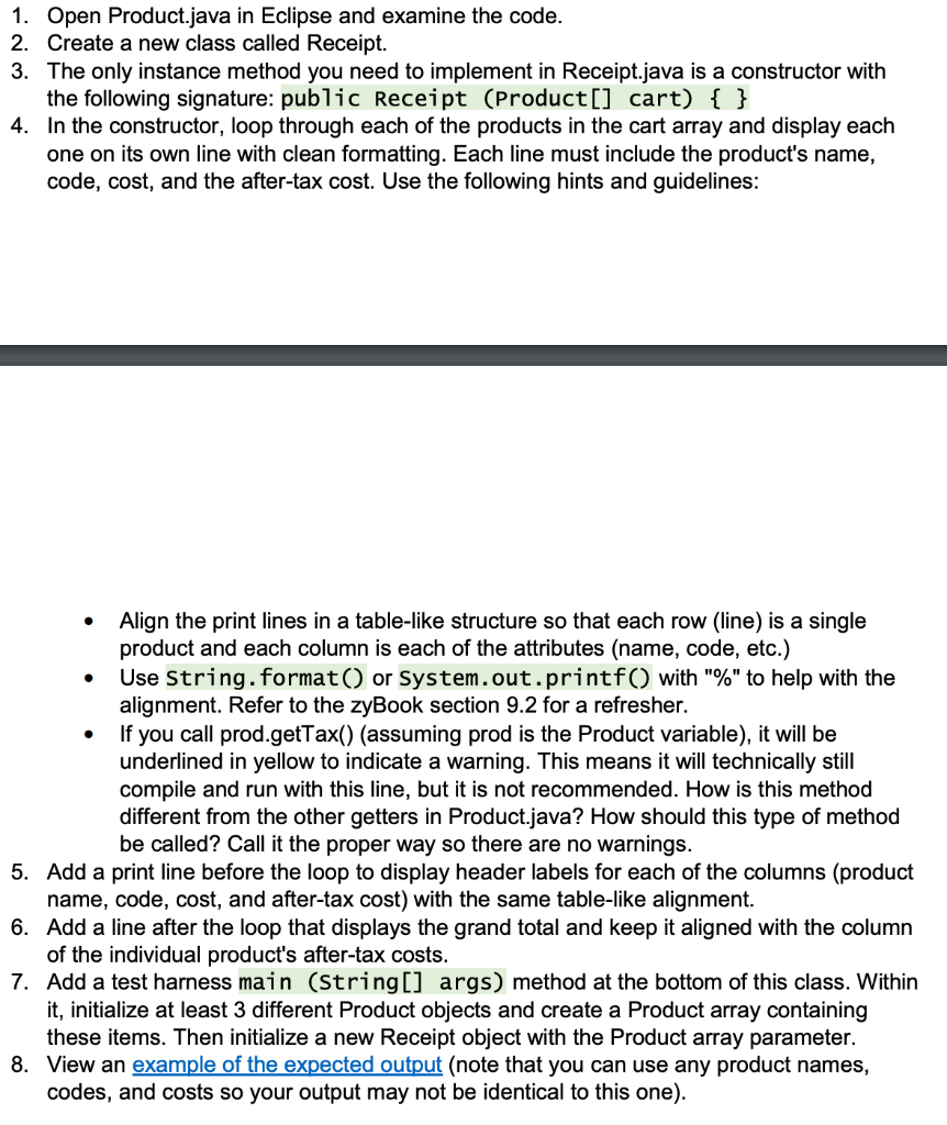 Solved 1. Open Product.java in Eclipse and examine the code. | Chegg.com