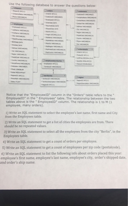 Solved Use the following database to answer the questions | Chegg.com