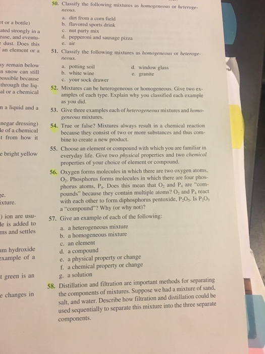 Solved Classify the following mixtures as homogeneous or