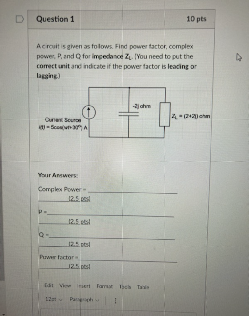Solved Question 1 10 pts A circuit is given as follows. Find | Chegg.com