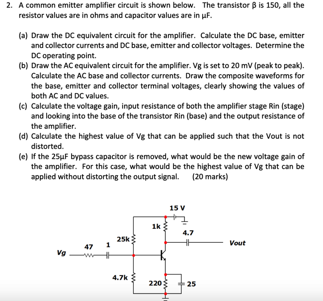 Solved 2. A common emitter amplifier circuit is shown below. | Chegg.com