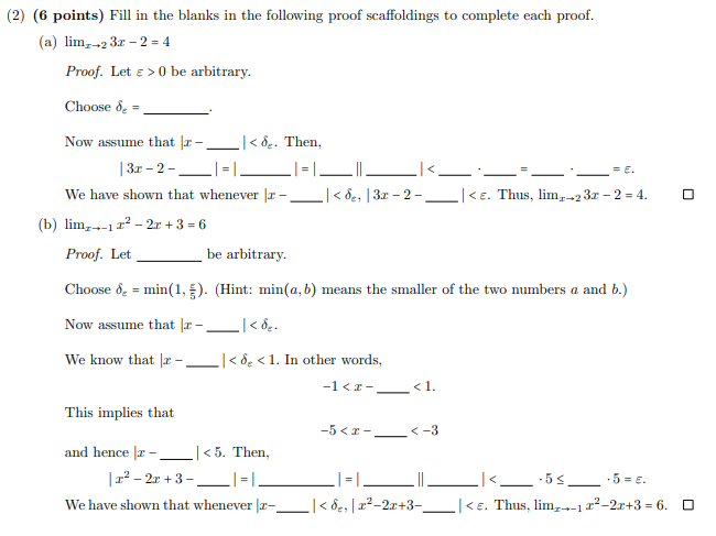 Solved (6 Points) Fill In The Blanks In The Following Proof | Chegg.com