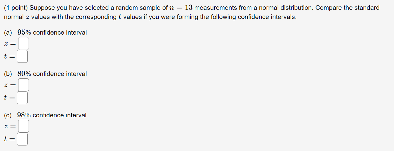 Solved (1 point) Suppose you have selected a random sample | Chegg.com