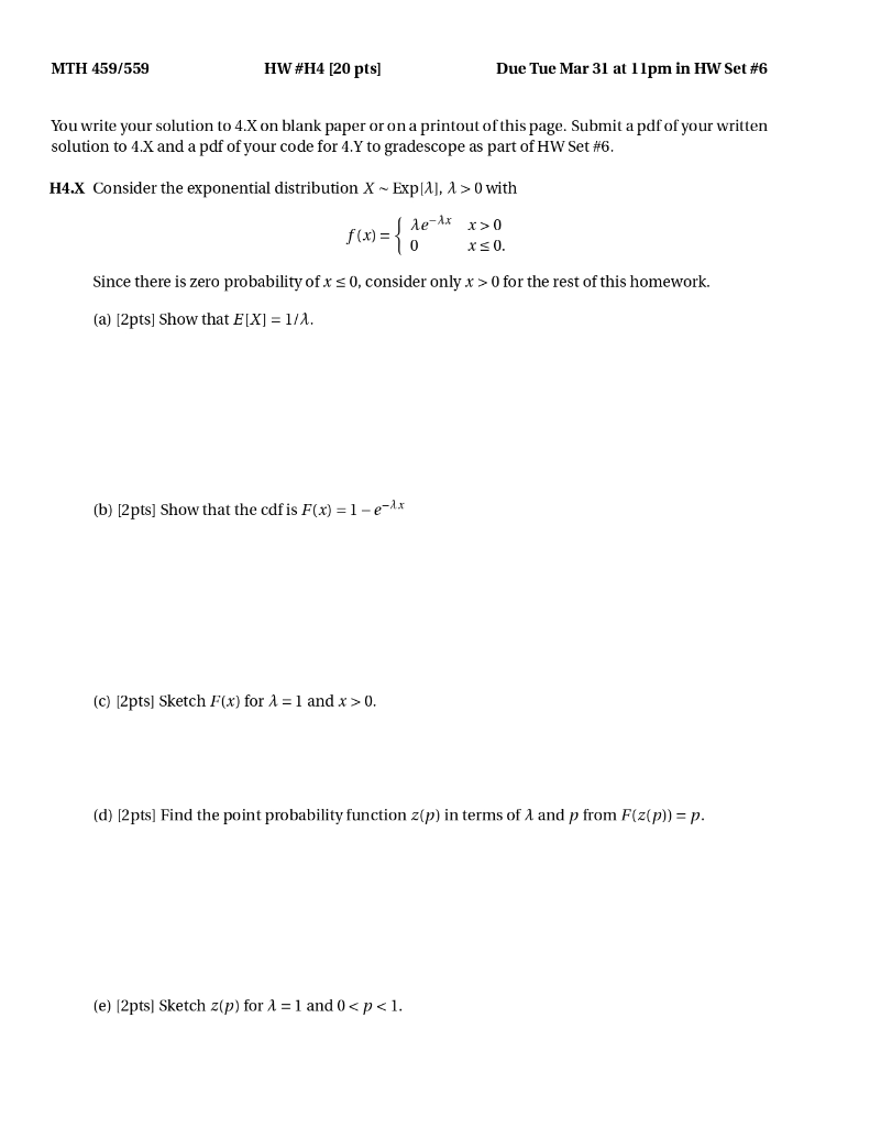 Solved MTH 459/559 HW #H4 (20 pts] Due Tue Mar 31 at 11pm in | Chegg.com
