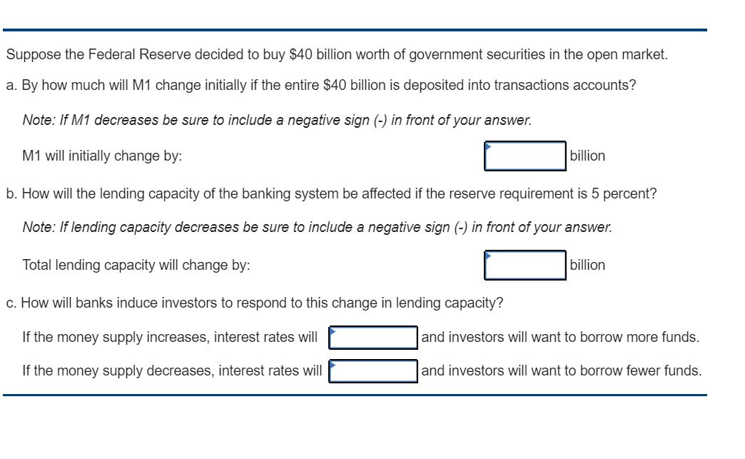 Solved Suppose The Federal Reserve Decided To Buy $40 | Chegg.com