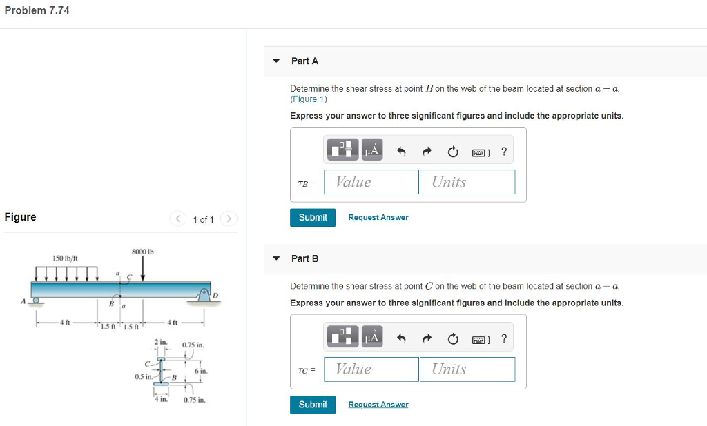 Solved Problem 7.74 Part A Determine the shear stress at | Chegg.com