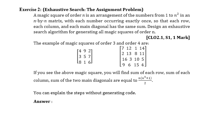 assignment problem using exhaustive search