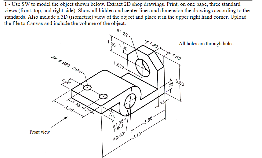 Solved 1 - Use SW to model the object shown below. Extract | Chegg.com