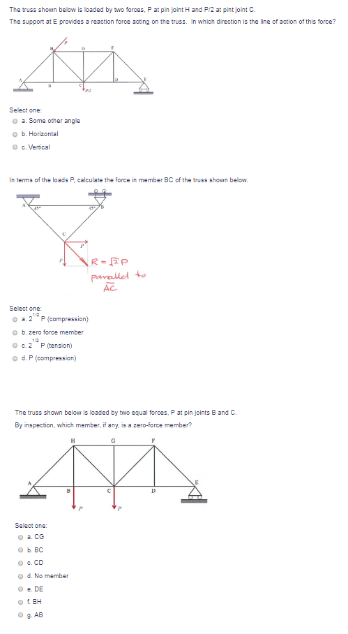 Solved The truss shown below is loaded by two forces, P at | Chegg.com