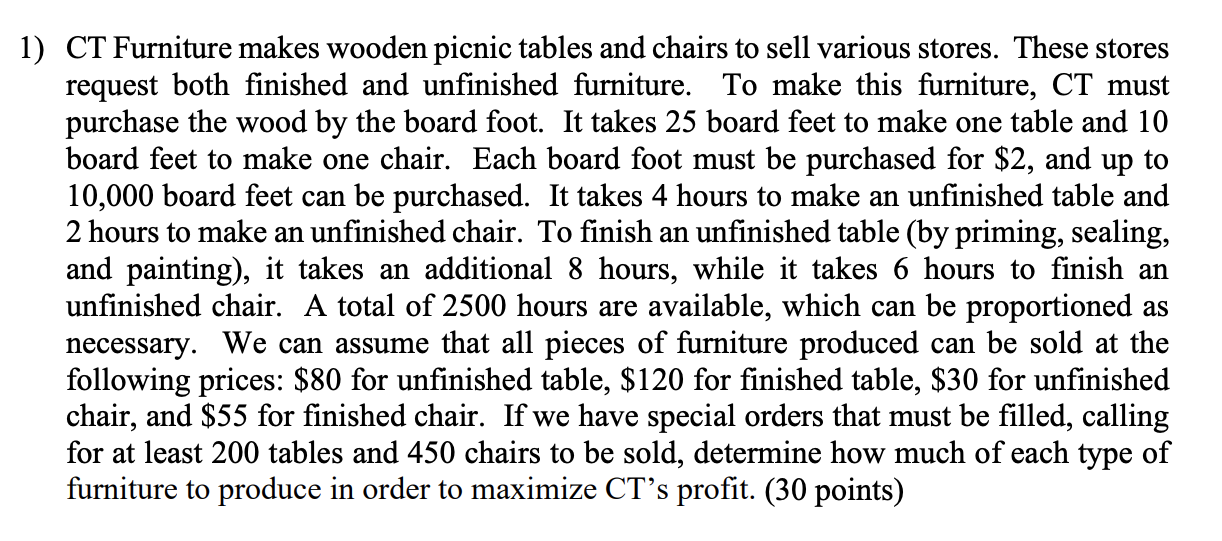 Solved 1 Ct Furniture Makes Wooden Picnic Tables And Cha Chegg Com Ct Furniture Makes Wooden Picnic Tables, Unfinished Furniture Ct
