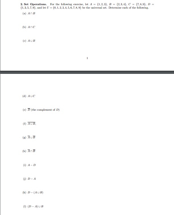 Solved 2. Set Operations. For The Following Exercise, Let | Chegg.com