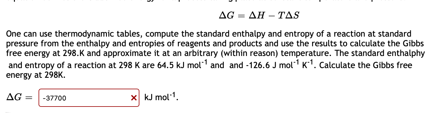 Solved ΔG=ΔH−TΔS One can use thermodynamic tables, compute | Chegg.com