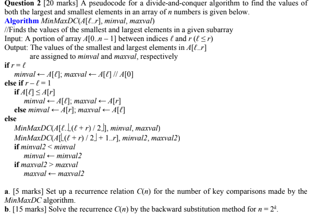 Solved A Pseudocode For A Divide And Conquer Algorithm To Chegg Com