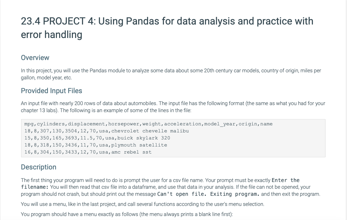 Solved 23.4 PROJECT 4: Using Pandas for data analysis and | Chegg.com