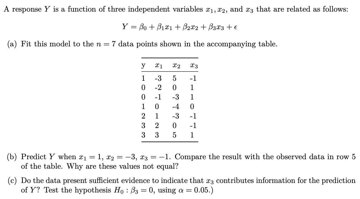 Solved A response Y is a function of three independent | Chegg.com