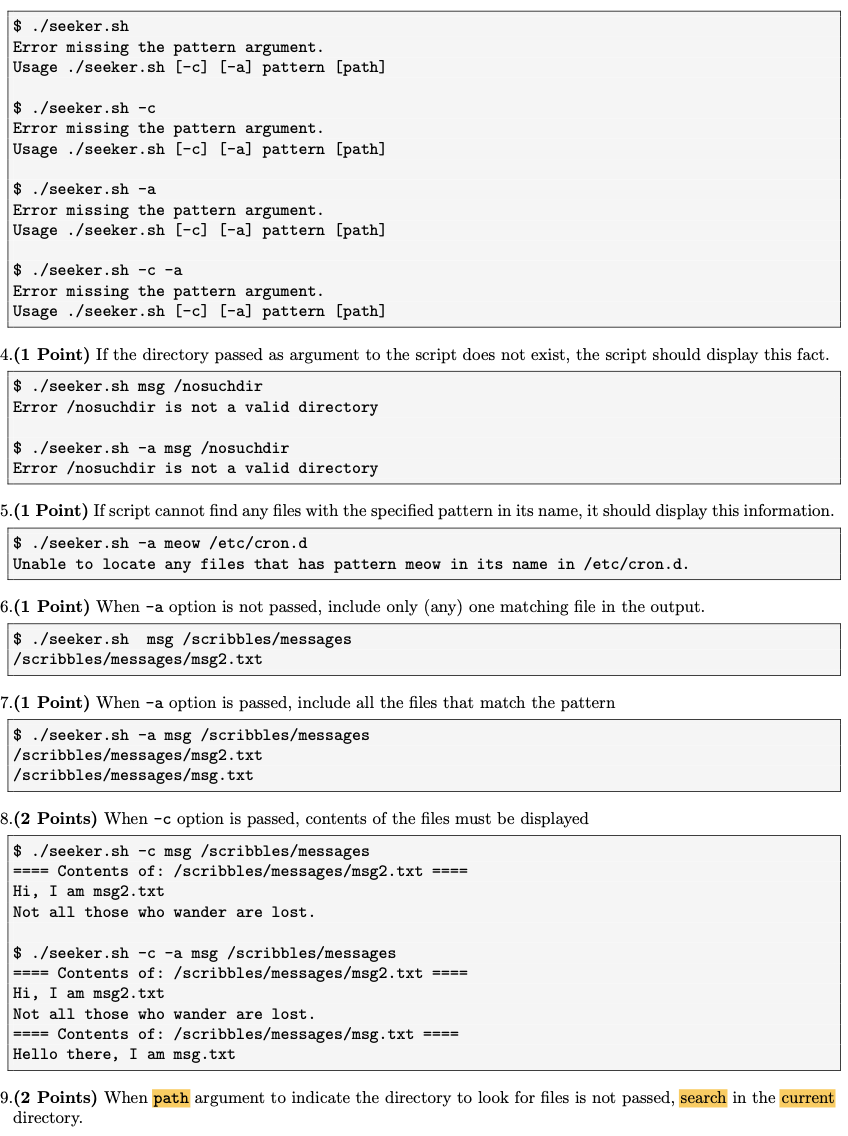 Ex. 2 — A bash script for file search and content | Chegg.com