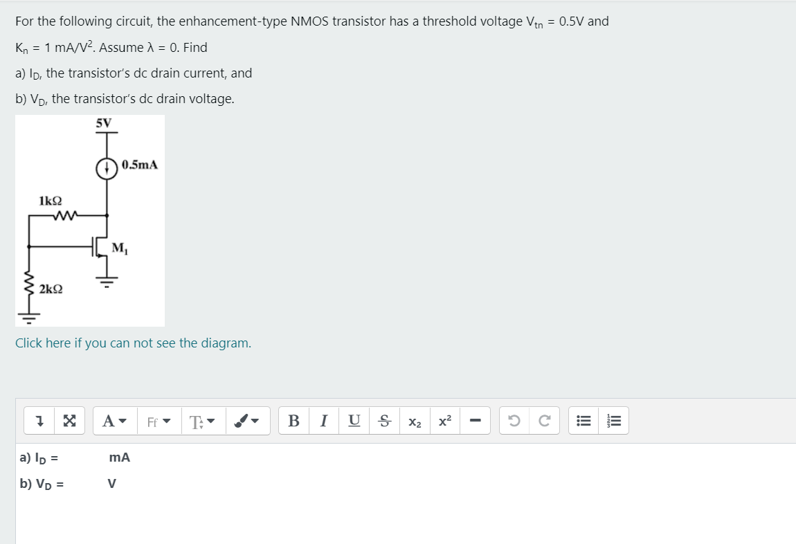Solved For the following circuit, the enhancement-type NMOS | Chegg.com