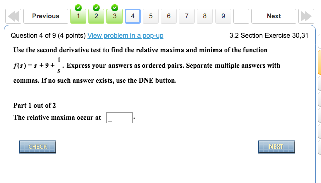 Solved Previousů 5 6 7 8 9 Next Question 4 of 9 (4 points) | Chegg.com